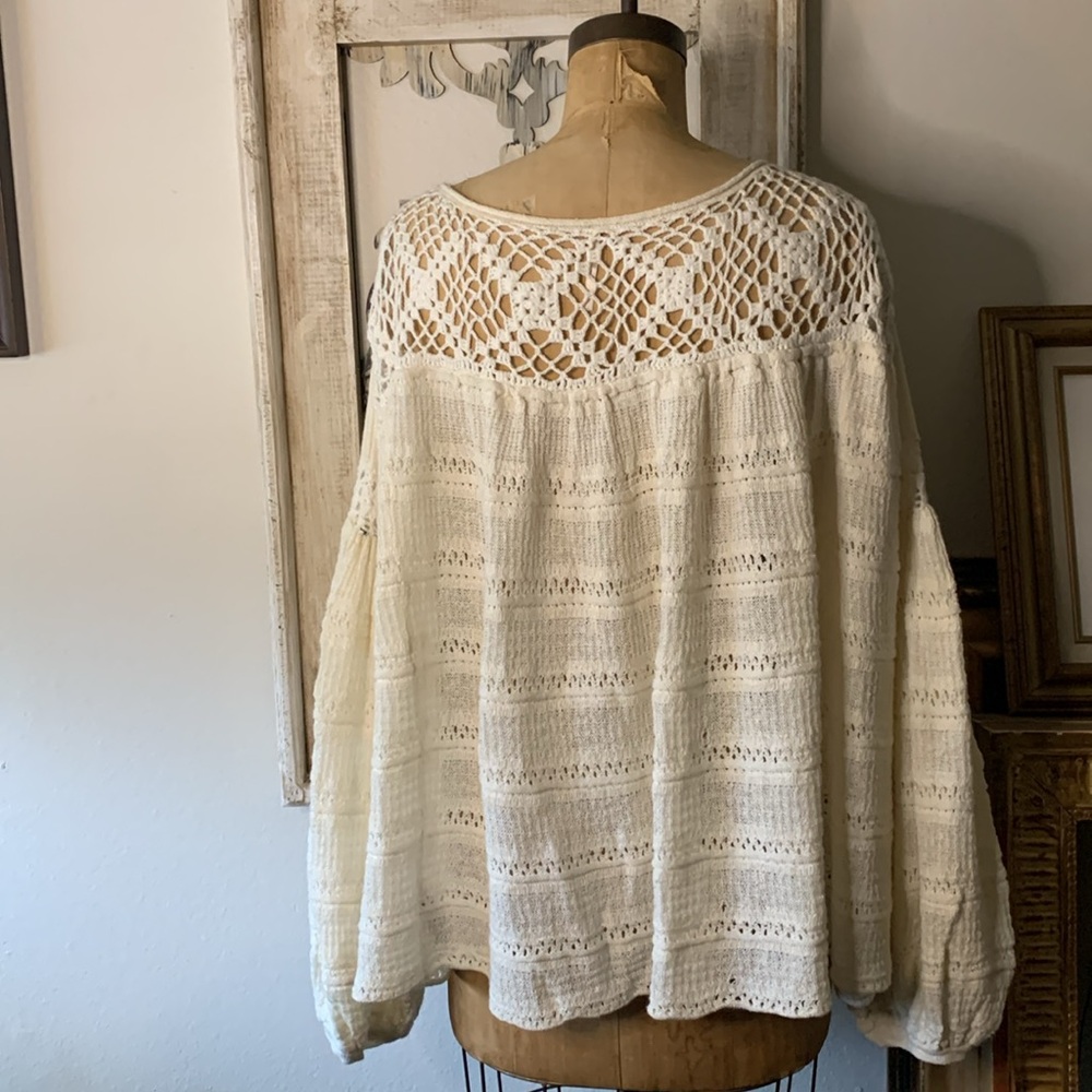 Free people knit sweater top with crochet inserts cream Large - Picture 6 of 12